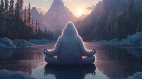 Meditating Yeti on a Frozen Lake