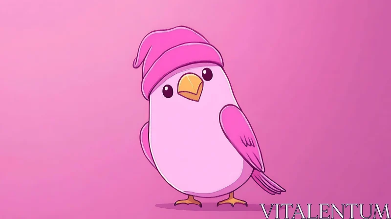 AI ART Cartoon Bird in Pink Hat