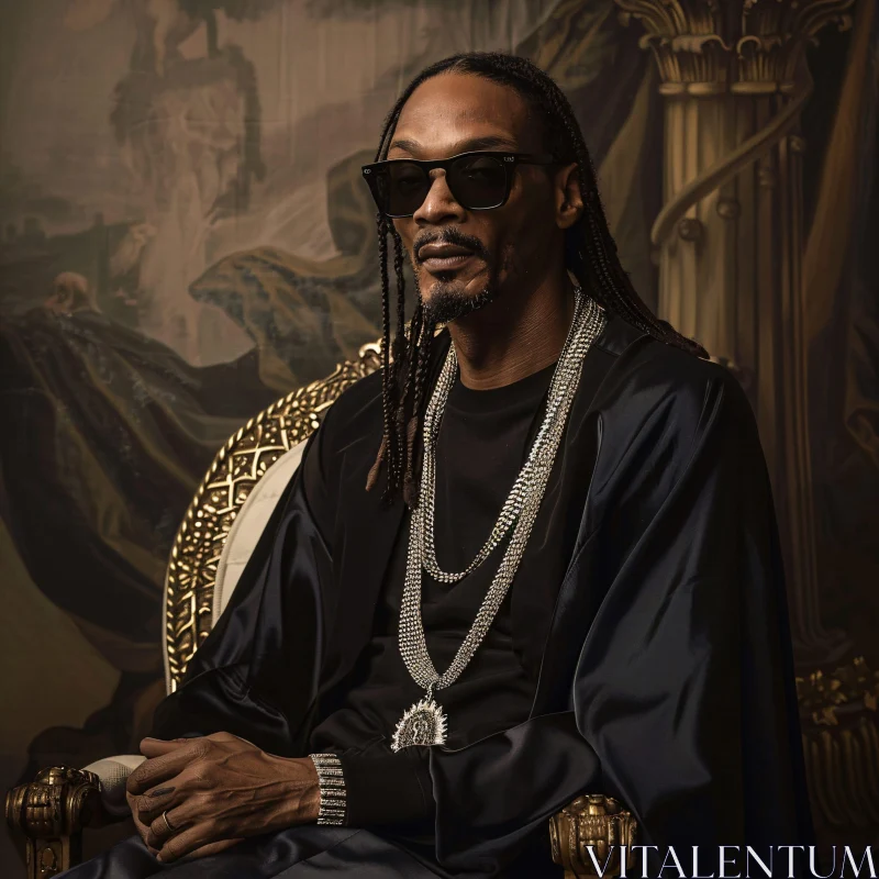 AI ART Regal Image of Snoop Dogg with Chains and Sunglasses