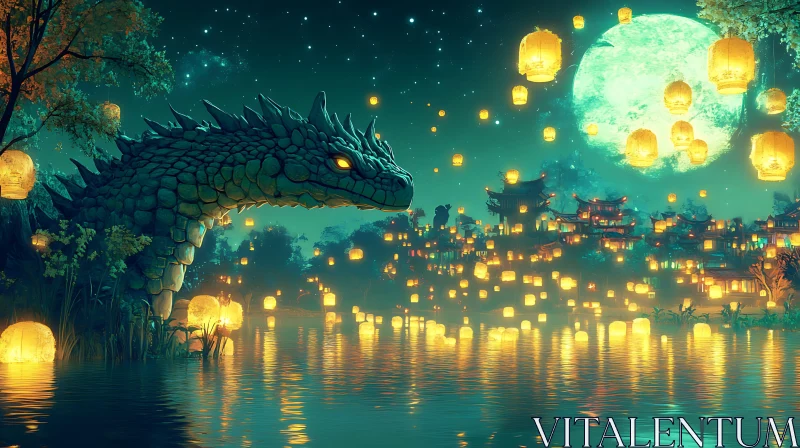 AI ART Mystical Dragon by the Lake