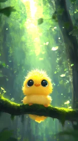 Cute Forest Chick on a Mossy Branch