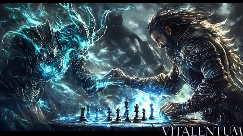 AI ART Fantasy Chess Game: Warrior vs Demon