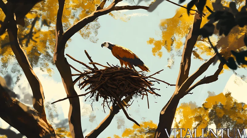 Bird's Nest in Autumnal Tree AI Image