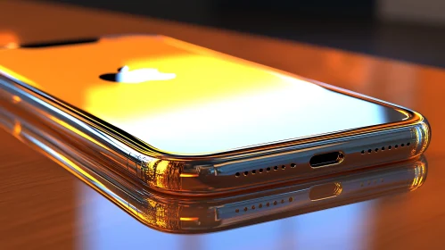 Golden Mobile Device on Reflective Surface