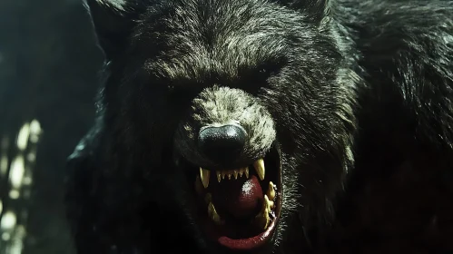 Angry Werewolf Portrait with Sharp Fangs