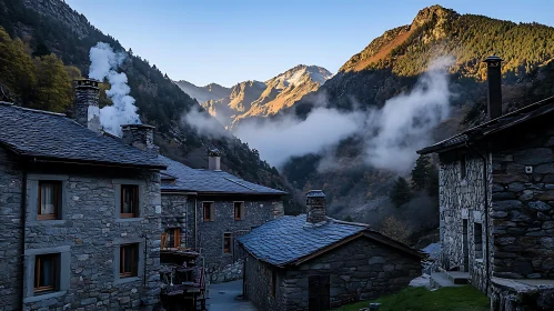 Misty Morning in a Mountain Village