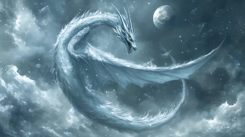 Fantasy Dragon Soaring Among the Stars