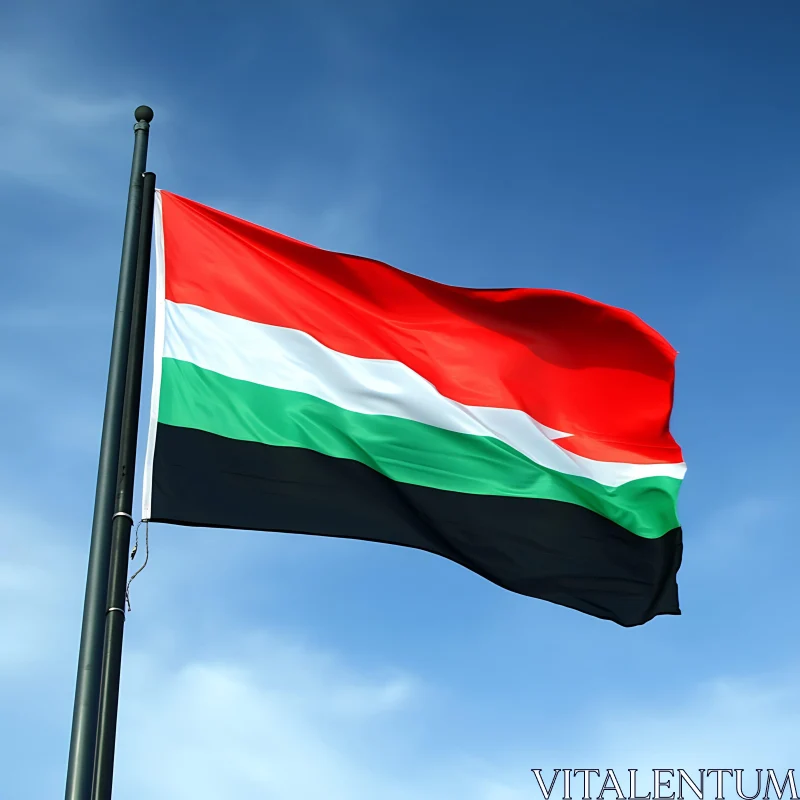 Flag with Colorful Stripes on Blue Sky AI Image