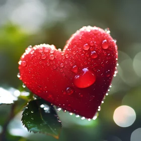 Water Droplet Heart on Leaf