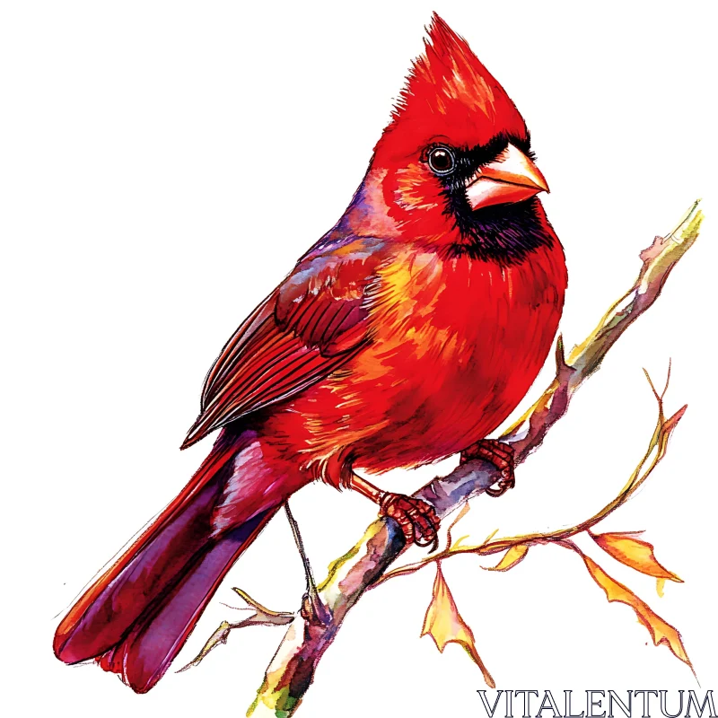 Red Cardinal on Branch Painting AI Image