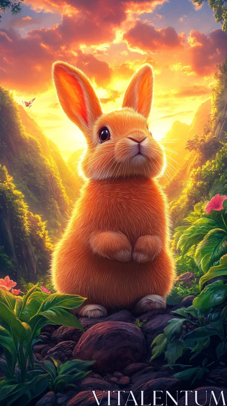 Enchanted Forest Bunny at Sunset AI Image