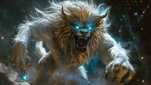 Otherworldly Lion Creature with Horns