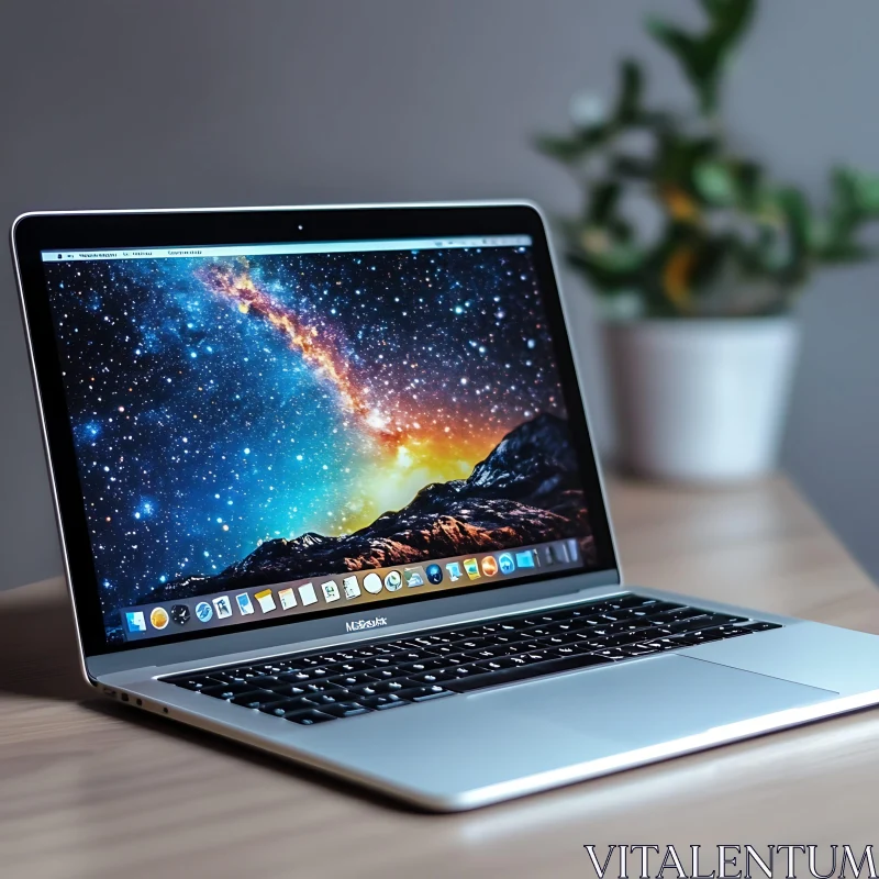 Galaxy Wallpaper Displayed on Modern Laptop AI Image