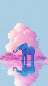 Dreamy Blue Elephant with Pink Clouds