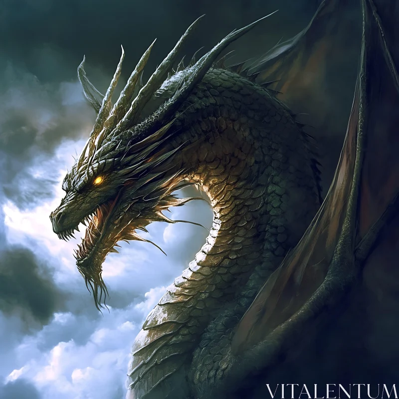 AI ART Fantasy Dragon with Glowing Eyes Art