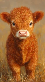 Charming Young Cow in Sunlit Field