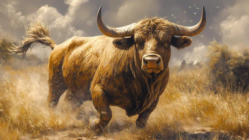 Powerful Bull Charging in Nature