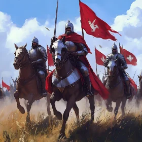 Armored Knights with Red Flags