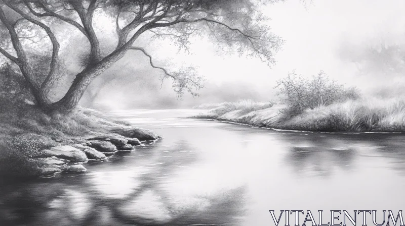 AI ART Tranquil River Landscape