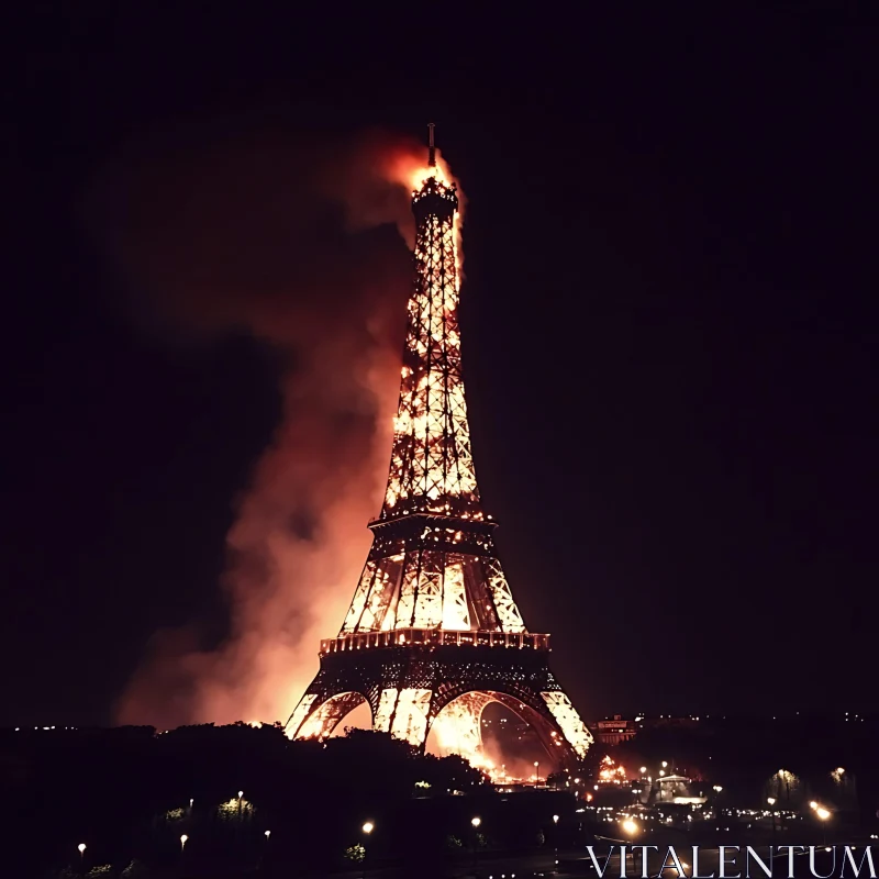 Famous Structure on Fire at Night AI Image