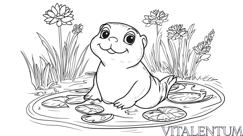 AI ART Smiling Beaver Sitting on Lily Pads in Nature