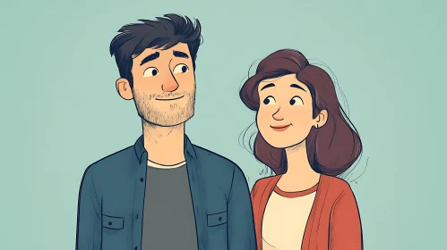 Charming Cartoon Style Portrait of a Couple