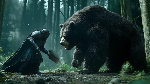 Armored Knight Confronts a Bear