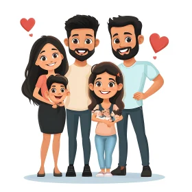 Cartoon Family Portrait with Hearts