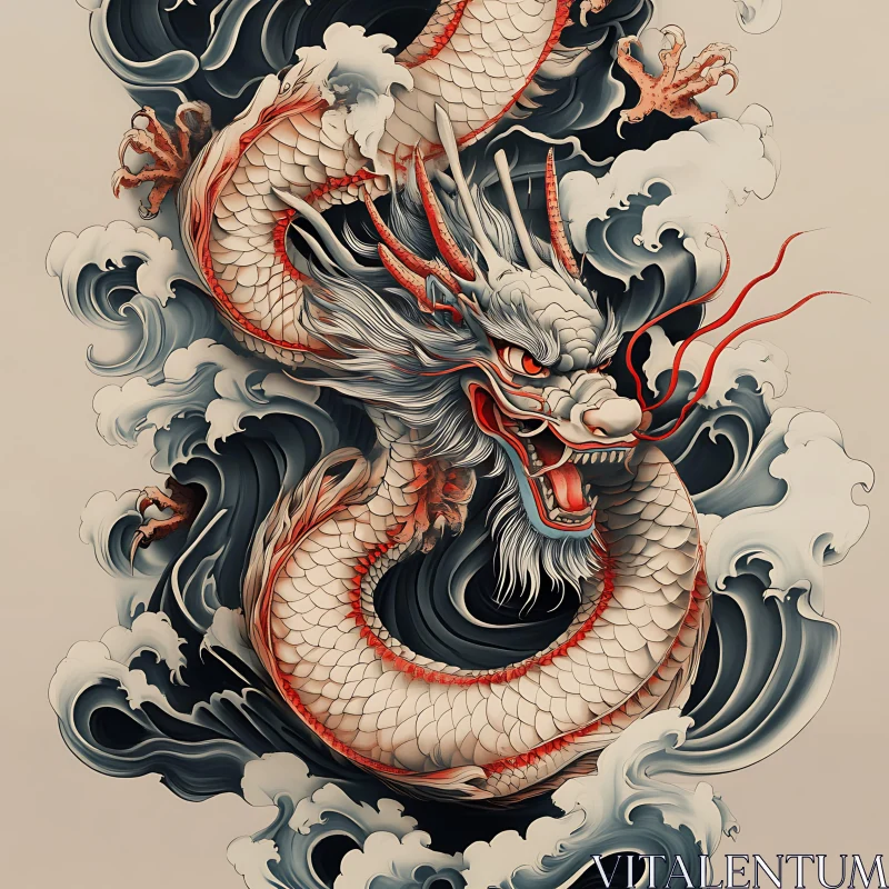 AI ART Dragon in the waves