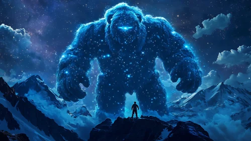 Starry Giant Above the Mountain Peaks