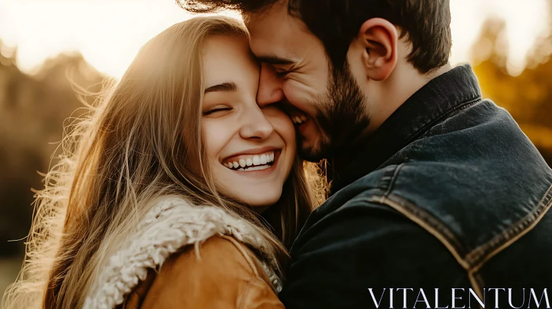 Radiant Couple Smiling in Sunlight AI Image