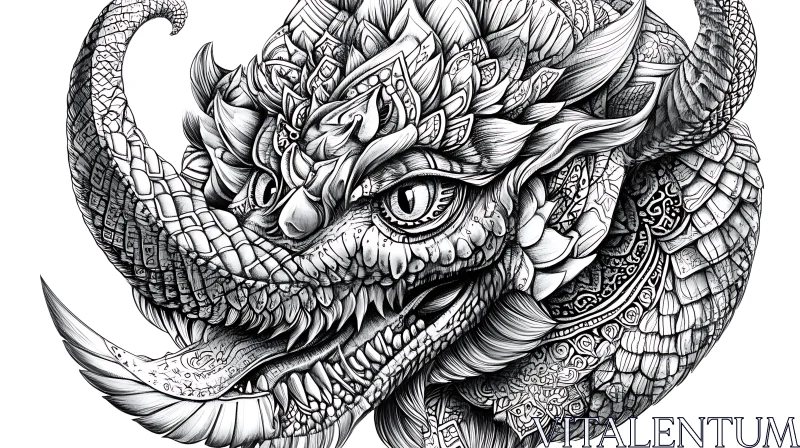 AI ART Detailed Dragon Illustration with Fine Lines