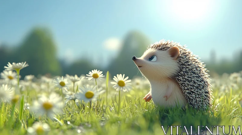 Hedgehog in Springtime Scenery AI Image