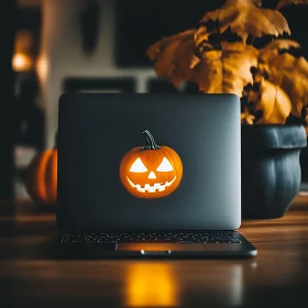 Halloween Pumpkin Sticker on Laptop