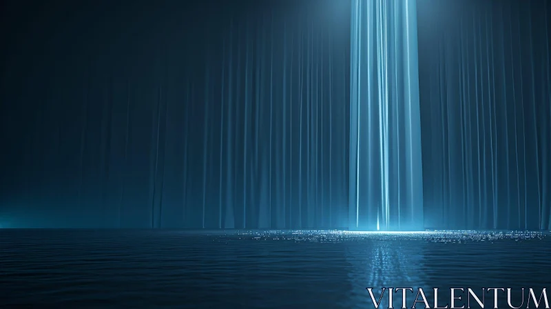 Blue Glowing Particle Waterfall - Mysterious 3D Rendering AI Image