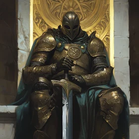 Armored Knight with Sword on Throne