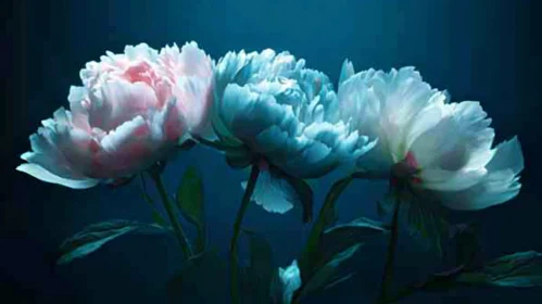 Serene Peony Blossoms in Blue Light