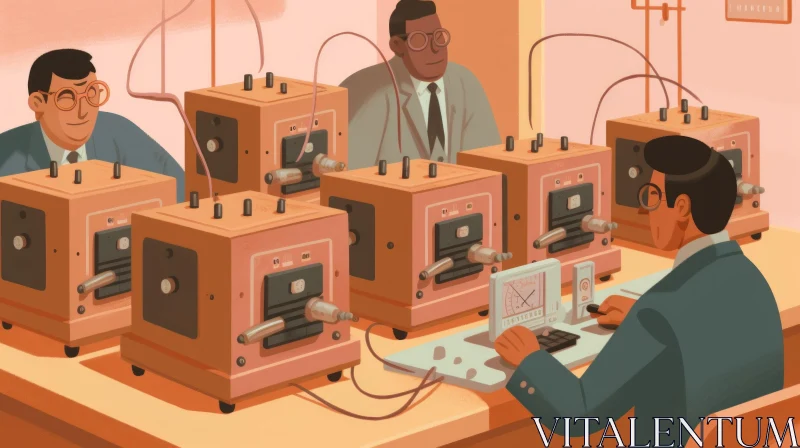 Captivating Illustration of Men Creating an Electronic Machine | Harlem Renaissance Inspiration AI Image