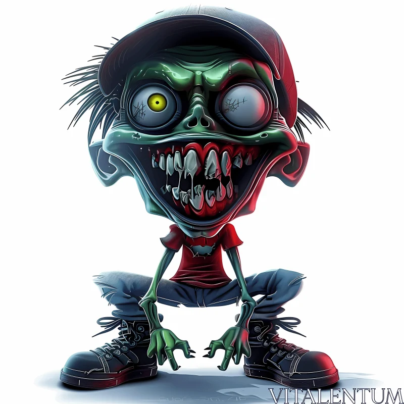 Cartoon Zombie in Attack Posture Illustration AI Image