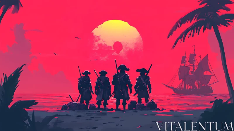 AI ART Silhouette of Pirates at Sunset