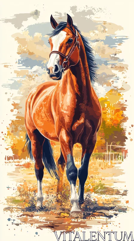 Autumnal Horse Painting AI Image