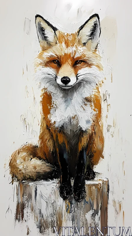 Fox on Stump Oil Art AI Image