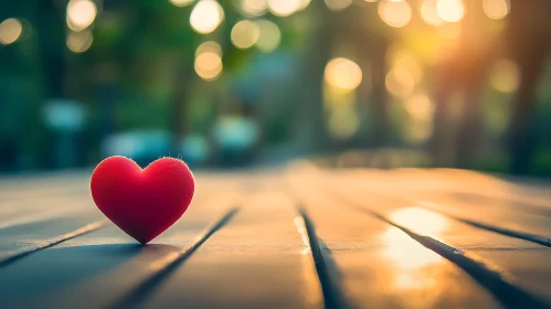 Red Heart on Wooden Background