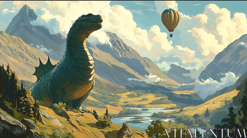 AI ART Serene Landscape with Dragon and Balloon