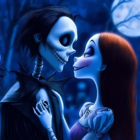 Cartoon Lovers in a Spooky Night Scene