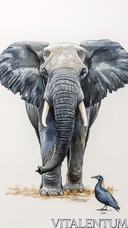 Elephant and Bird Art AI Image