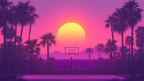 Palm Trees and Basketball Court Sunset