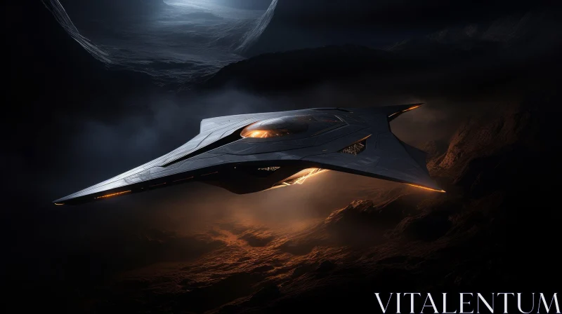 AI ART Futuristic Spaceship in the Night Sky - Streamline Elegance