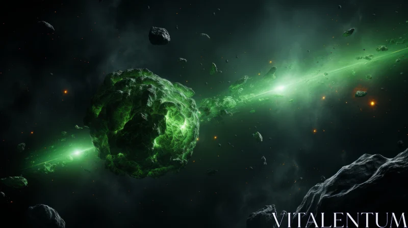 Green Asteroid in Space - Emerald Chaos AI Image