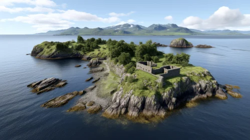 Romantic Ruins on a Grassy Island - A Coastal View